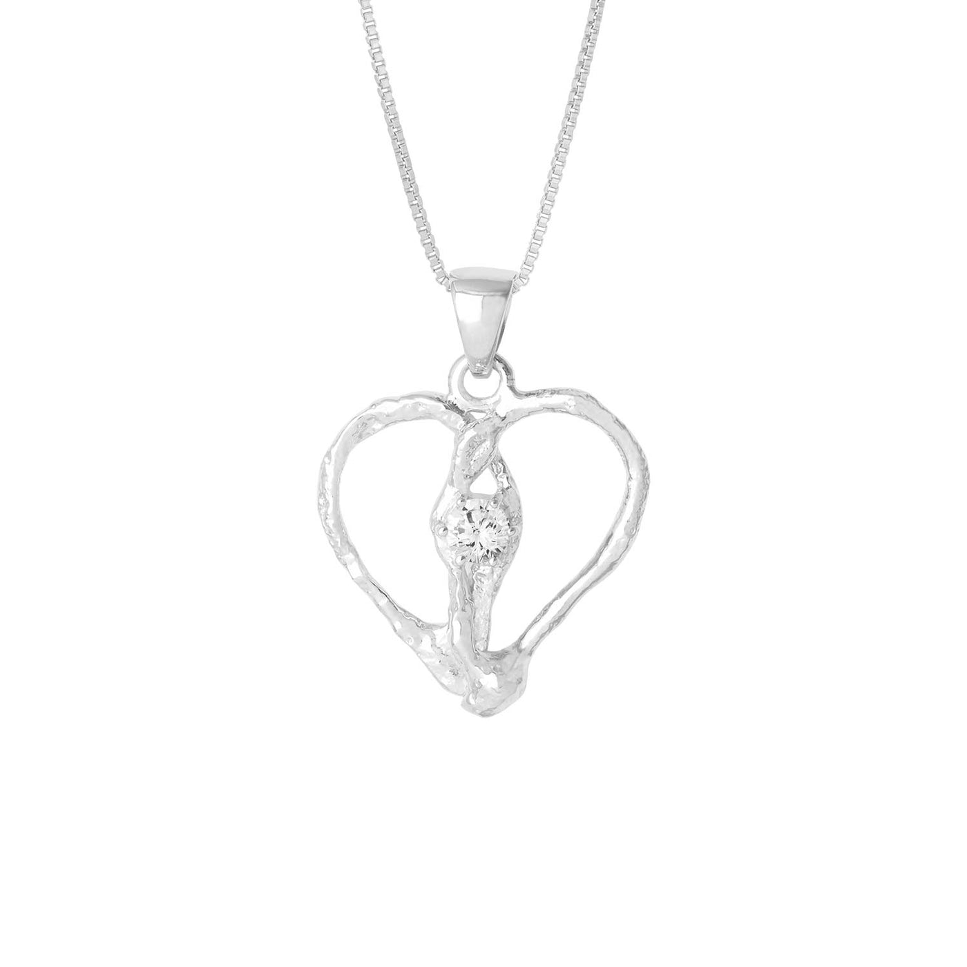 Silfurhjarta með zirconia steini