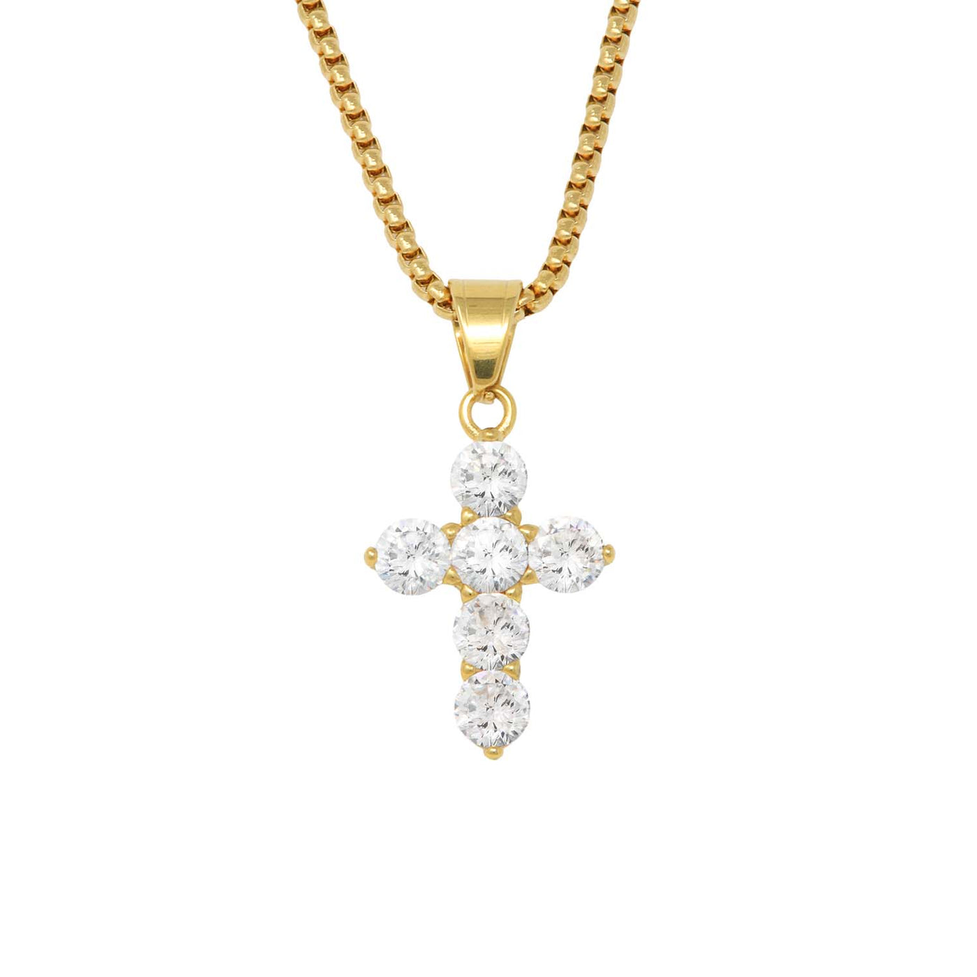 Gylltur stálkross með zirconia steinum