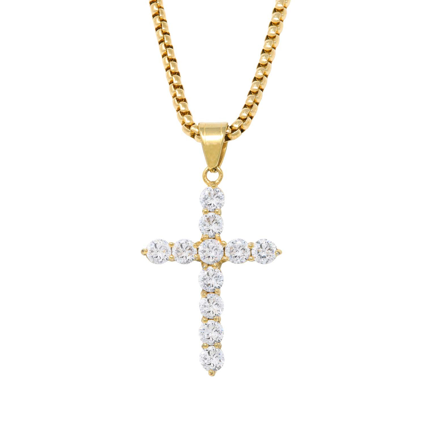 Gylltur stálkross með zirconia steinum