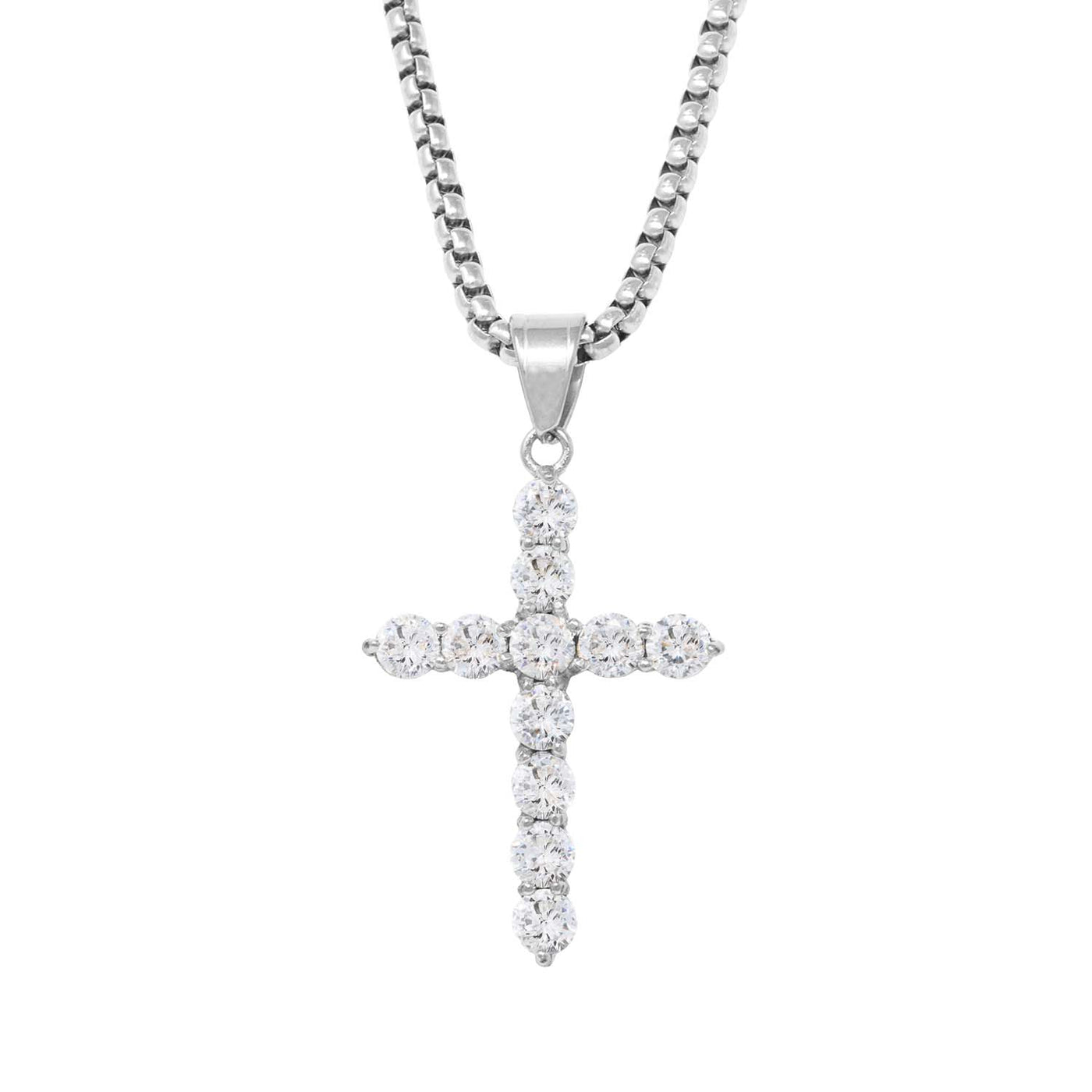 Stálkross með zirconia steinum