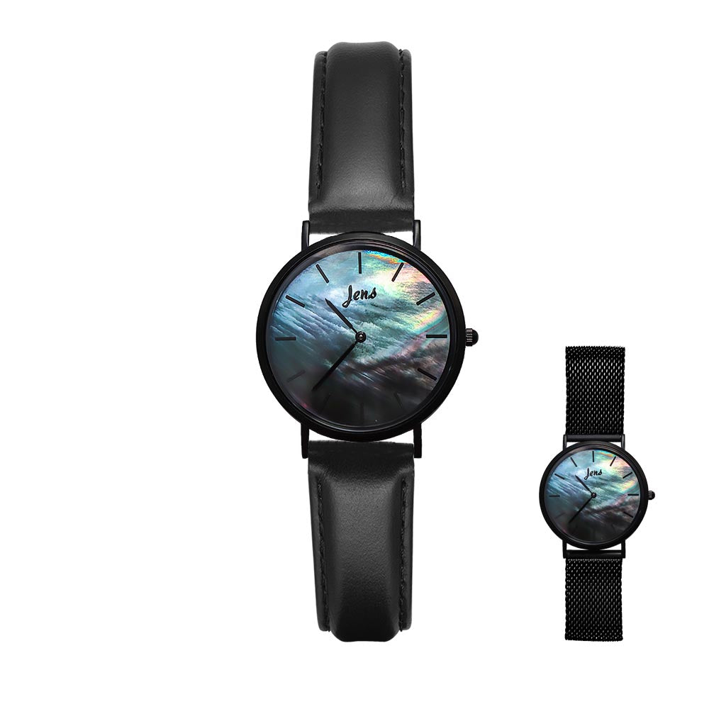 Norðurljósa úr með svartri perlu  - 36 mm skífa