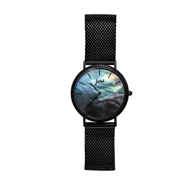 Norðurljósa úr með svartri perlu  - 36 mm skífa