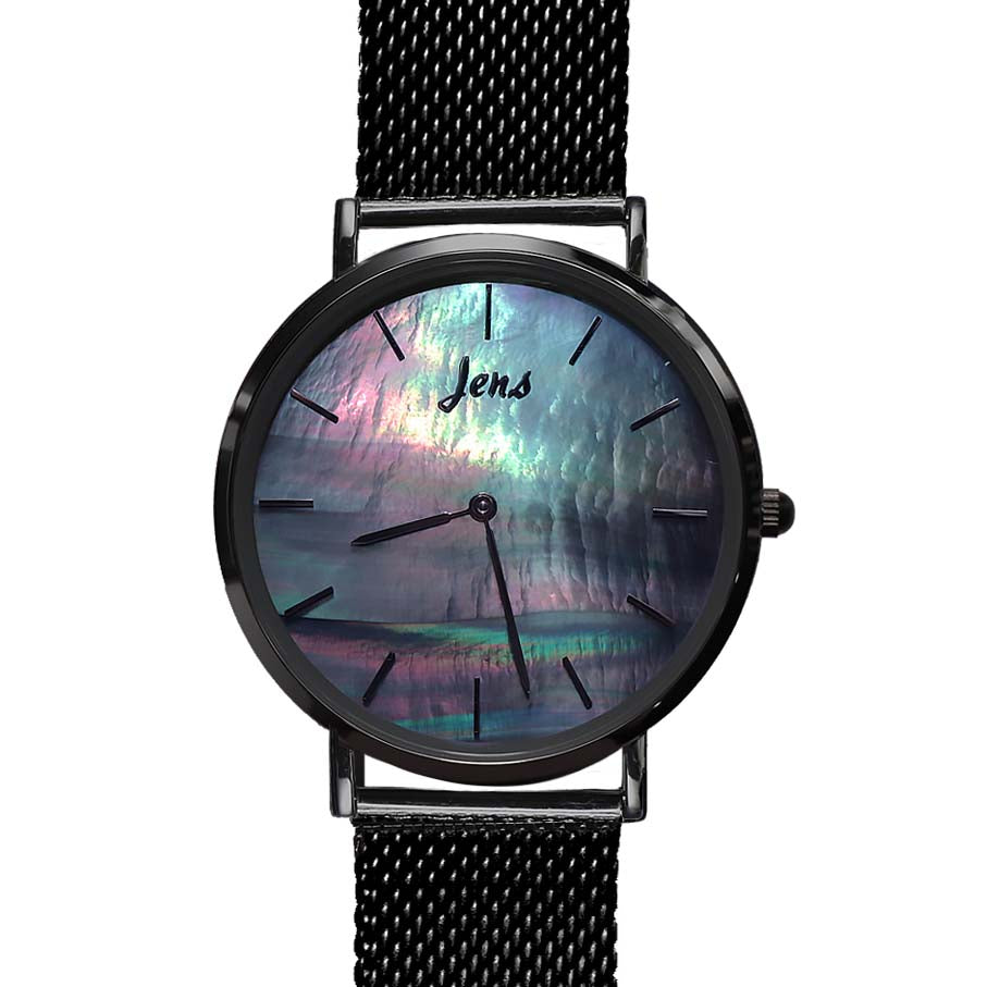 Norðurljósa úr með svartri perlu - 40 mm skífa
