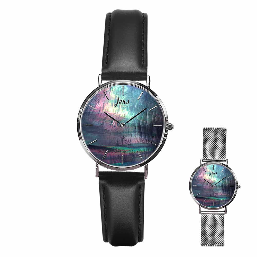 Norðurljósa úr með svartri perlu - 40 mm skífa