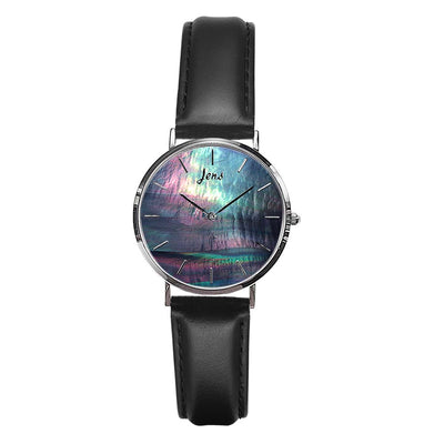 Norðurljósa úr með svartri perlu - 40 mm skífa