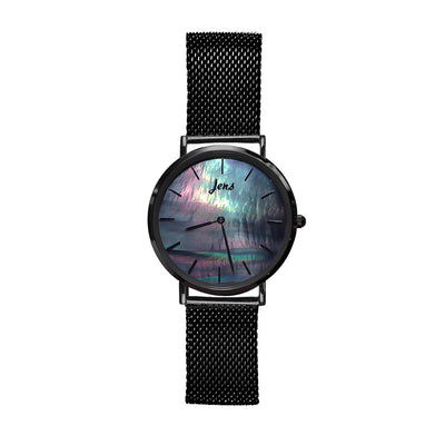 Norðurljósa úr með svartri perlu - 40 mm skífa