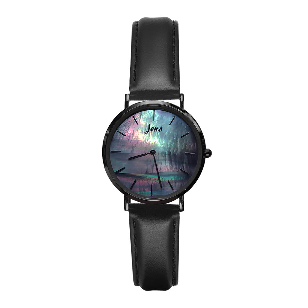 Norðurljósa úr með svartri perlu - 40 mm skífa